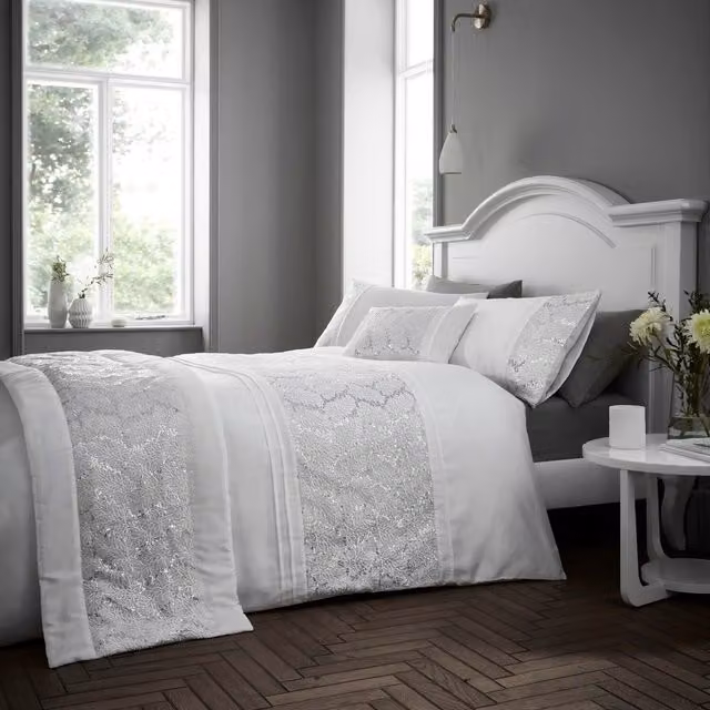 Portfolio Home Rouen Duvet Cover and Pillowcase Set, White, Graphic Cotton Polyester, 200 x 200 cm