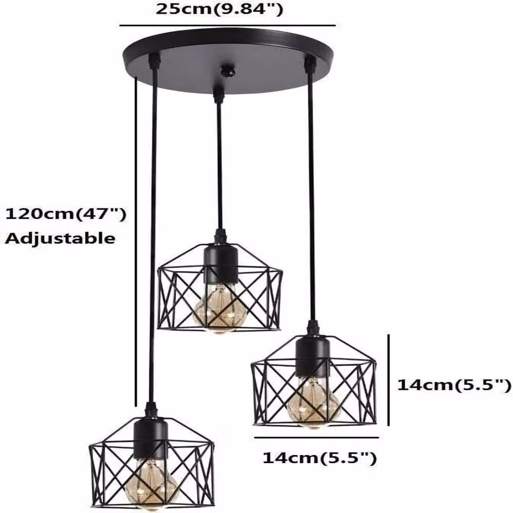 EONLION Vintage Industrial 3-Light Flush Mount Pendant Light, Black, E27 Fixture – 2