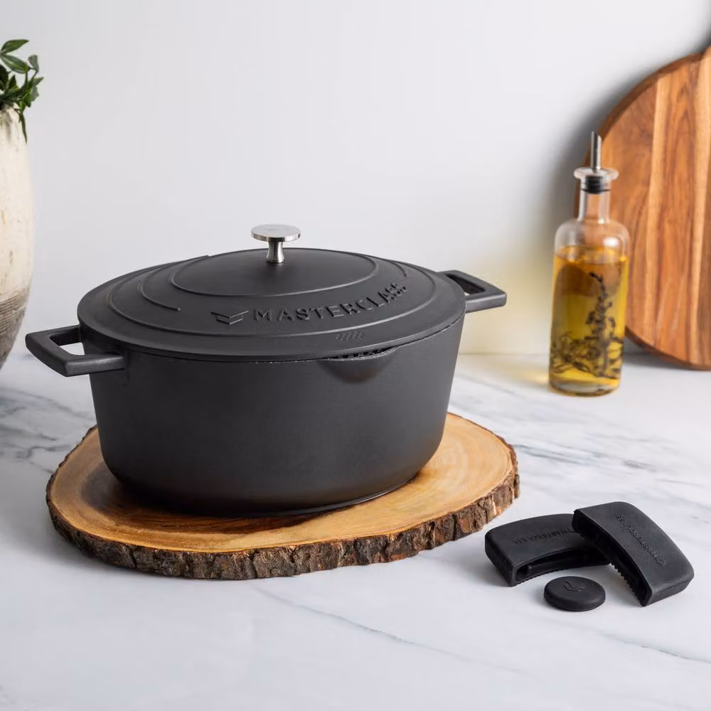 MasterClass Non-Stick Cast Aluminium Casserole Dish with Silicone Handle Covers, Black, 6L – 3