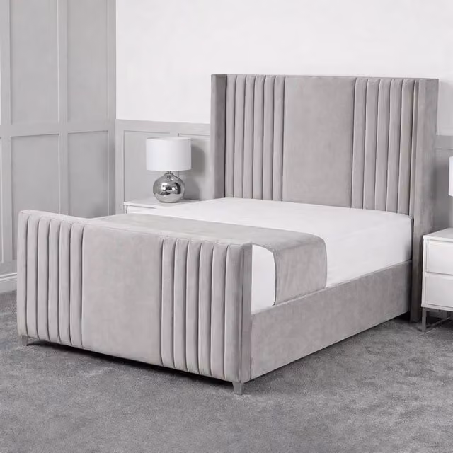 Living Comfort Bedz Emilia Upholstered Gas Lift Storage Bed in Silver, W/D/H: 180 x 200 cm – 1