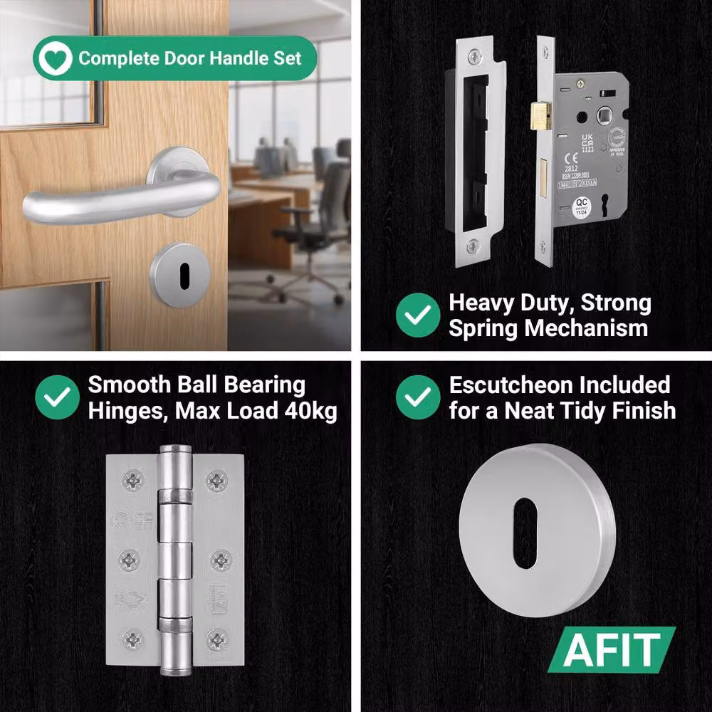 AFIT Satin Aluminium Return to Door Handles Sash Lock Hinges in Silver, 150 x 150 mm – 3