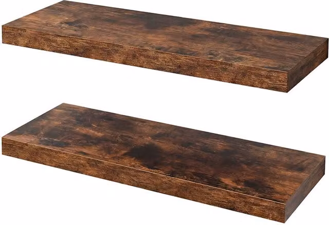 Levede Modern Brown Wood Floating Wall Mounted Storage Shelves, 2 Pack