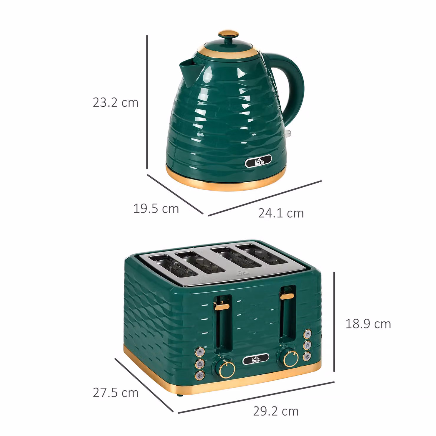HOMCOM Kettle and Toaster Set in Green, 1.7 l – 3