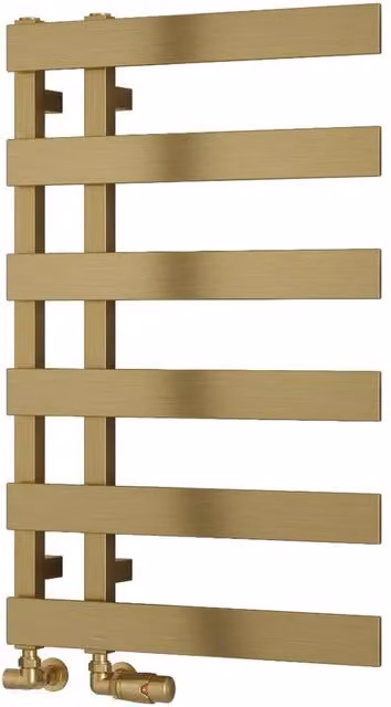 Bathroom Kingdom Florina Brushed Brass Designer Flat Panel Heated Towel Rail, Gold, H: 80 cm, W: 50 cm