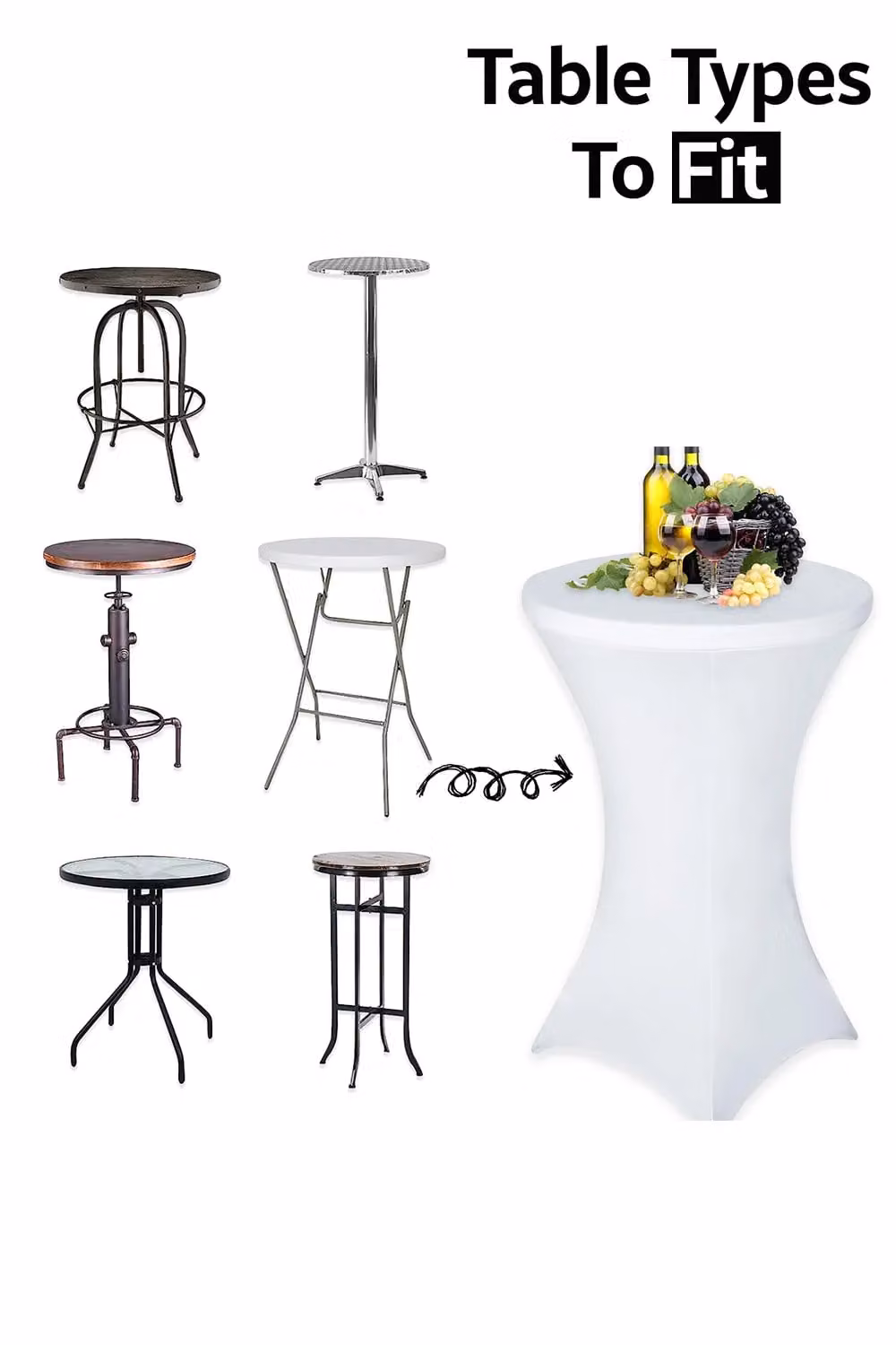 Neel Blue White Spandex Round Cocktail Tablecloth for High Top Tables