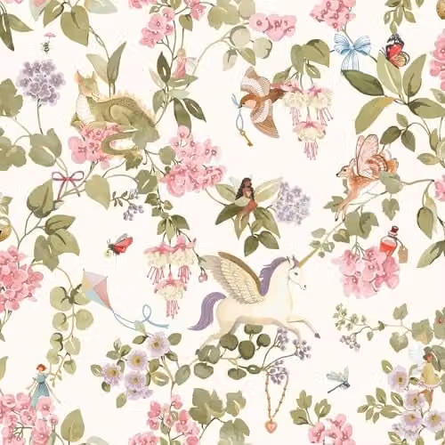 Holden Decor Storybook Away with the Fairies Unicorn and Dragon Themed Wallpaper in Cream and Multicolour