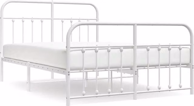 Berkfield Home Metal Bed Frame with Headboard and Footboard in White, W/D/H: 135 x 140 x 190 cm