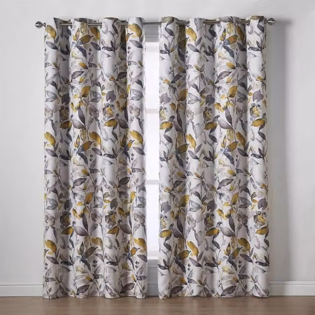 Alan Symonds Giverny Yellow Floral Blackout Thermal Eyelet Curtains, Width: 168 cm, Height: 183 cm