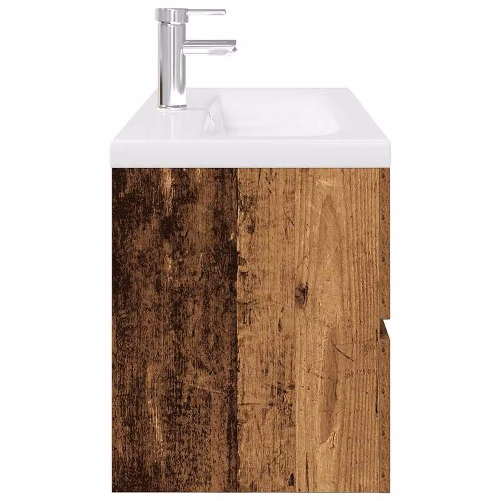 Berkfield Home Wall Mounted Rustic Sink Cabinet with Built-in Basin and Faucet in Brown Old Wood – 3