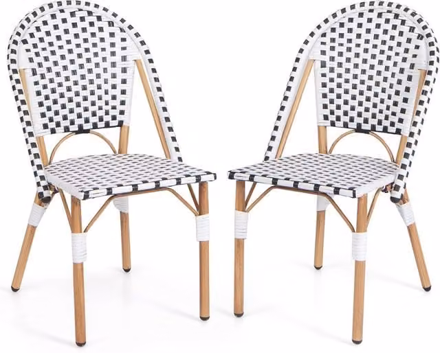 Costway Set of 2 French Bistro Outdoor Armless Accent Dining Chairs in White