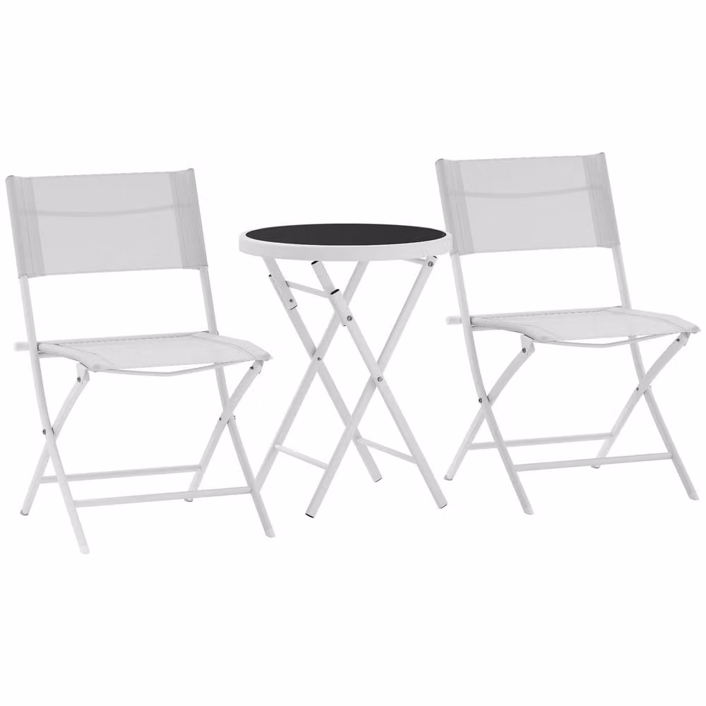 STILVORA Garden Bistro Set with Glass Top in White – 5