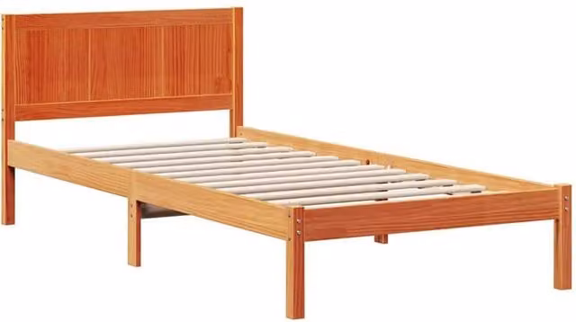 Berkfield Home Single Bed Frame in Waxed Brown Solid Pine Wood