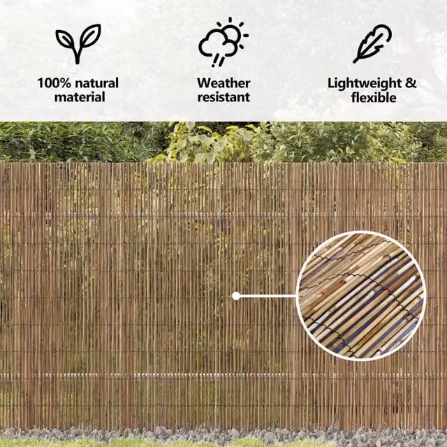 Berkfield Brown Woven Reed Garden Fence Mat, W: 500 cm, H: 140 cm