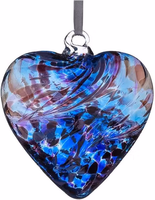 Sienna Glass Abstract Friendship Heart Hanging Glass Pendant in Purple and Blue, 8 cm – 1