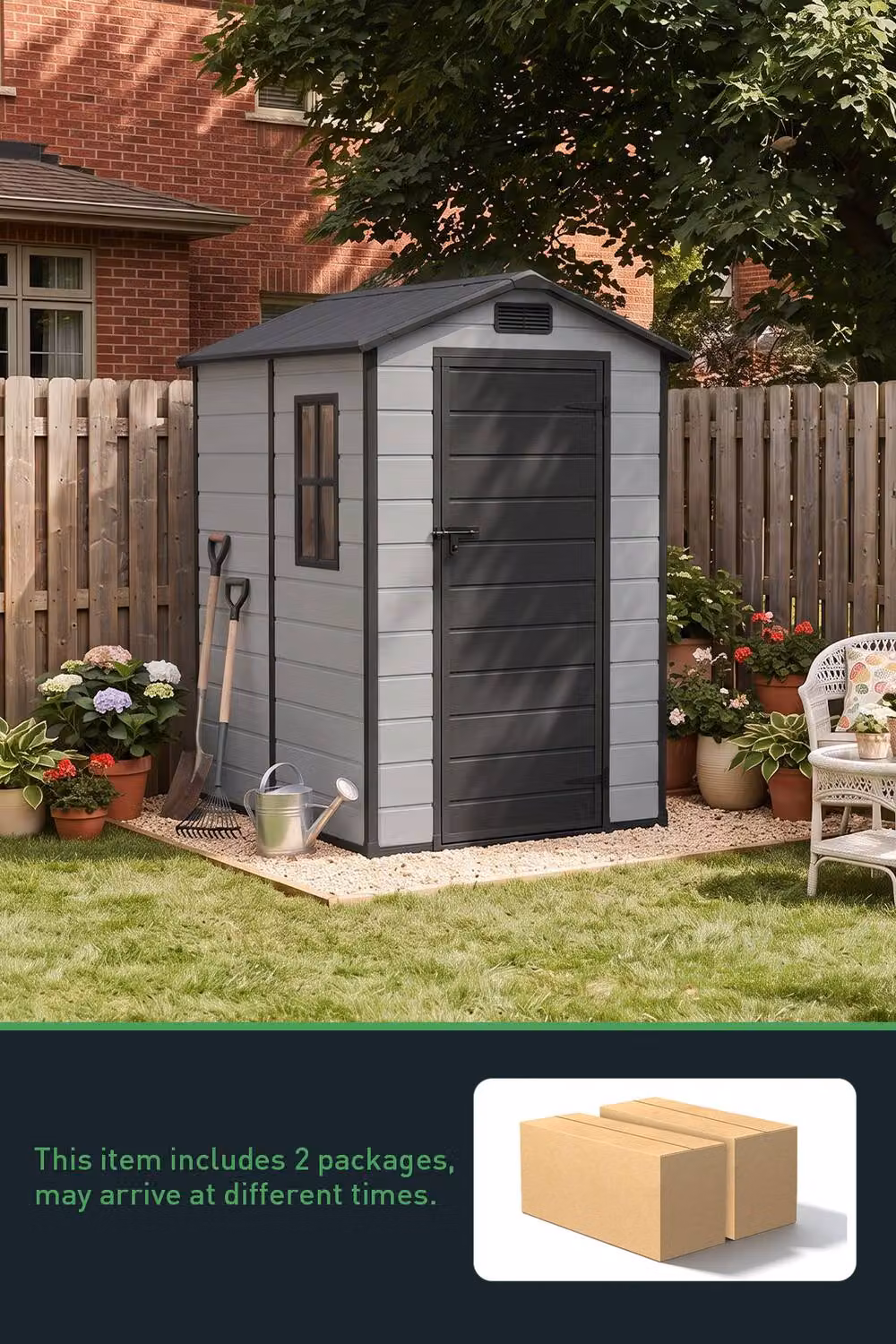 Living and Home Grey Plastic Outdoor Garden Storage Shed with Floor and Window – 2