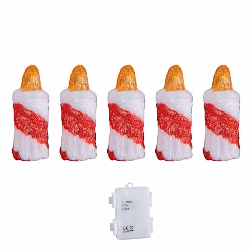Samuel Alexander Set of 5 Red Striped Battery Operated Christmas Pillar Candle Ornaments with 30 Cool White LEDs, Height: 15 cm – 4