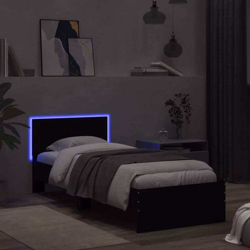 Berkfield Home Durable Small Single Bed Frame with LED Under-Bed Lighting in Black, W/D/H: 80 x 190 cm – 3