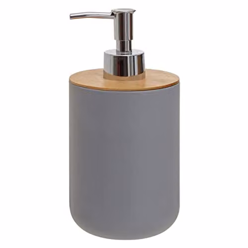 Orsina Grey Bamboo Fibre Lotion Dispenser with Silver Pump, 500ml, W: 9 cm, D: 9 cm, H: 18 cm