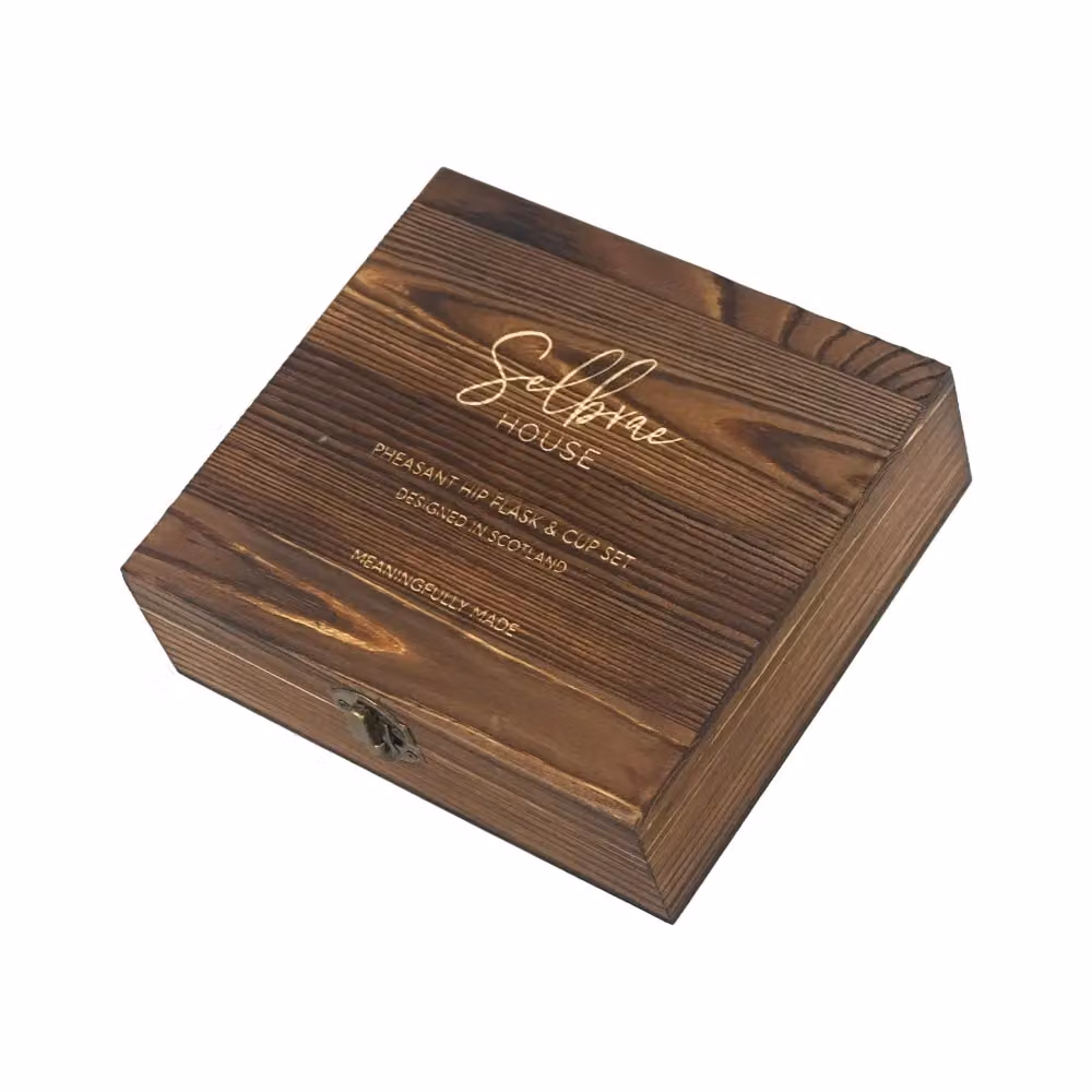 Selbrae House Stainless Steel Hip Flask and Shot Glass Set in Brown – 3