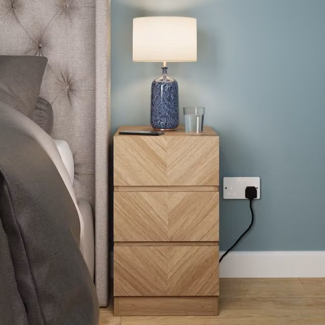 GFW Catania Pair of 3 Drawer Bedside Tables in Euro Oak