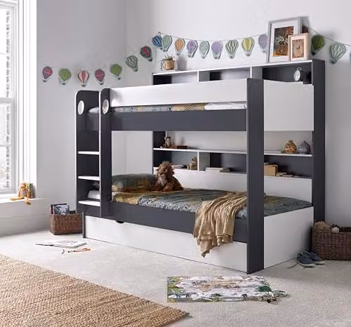 Bedmaster Olly Two-Level Storage Bunk Bed with Pocket Sprung Mattresses in White and Grey – 1