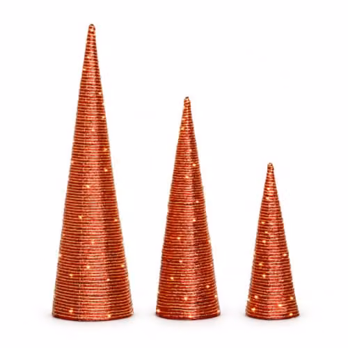 Samuel Alexander Set of 3 Tabletop Christmas Cone Trees in Red and Gold – 2