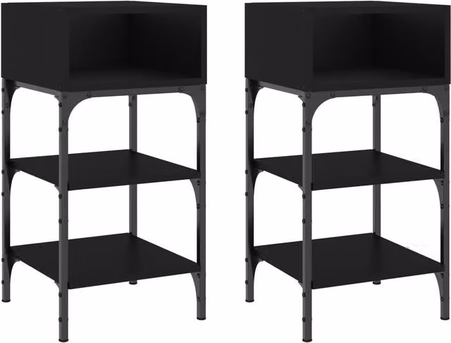 Berkfield Home Set of 2 Black Industrial Bedside Tables, W/D/H: 35 x 34.5 x 70 cm – 1