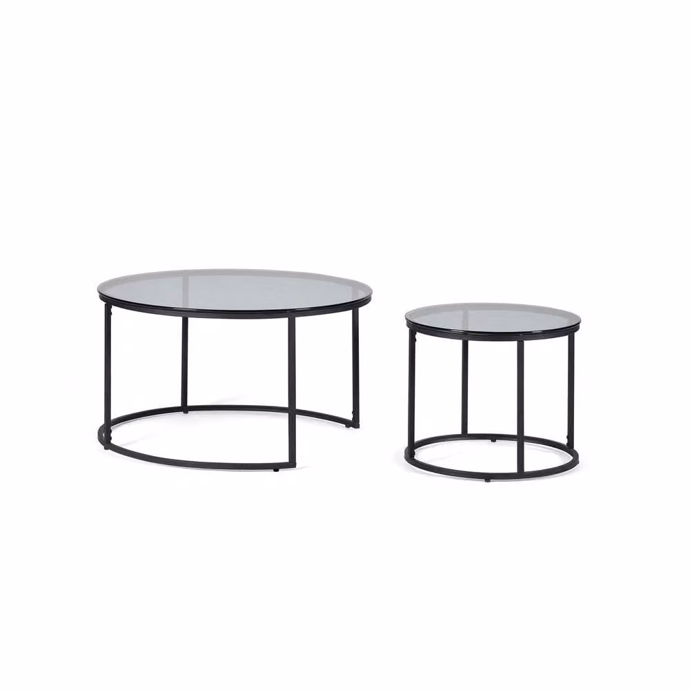 Cheshire Stirling Round Nesting Coffee Tables in Smoked Glass and Black – 2