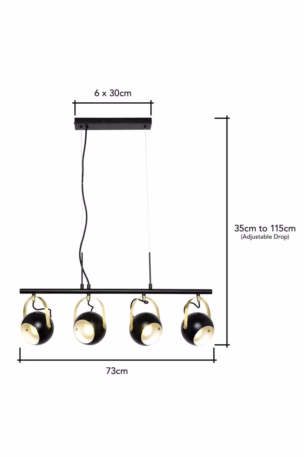 BHS Lighting Rowan Eyeball Adjustable Pendant Ceiling Light in Black and Gold/Brass – 2