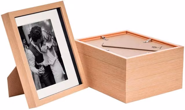 Nicola Spring Pack of 5 Rectangular 3D Box Photo Frames in Brown and Yellow with Glass and Wood Finish