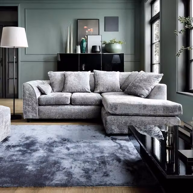 Abakus Direct Harriet Right Facing Corner Sofa in Light Grey Crushed Chenille Fabric – 1