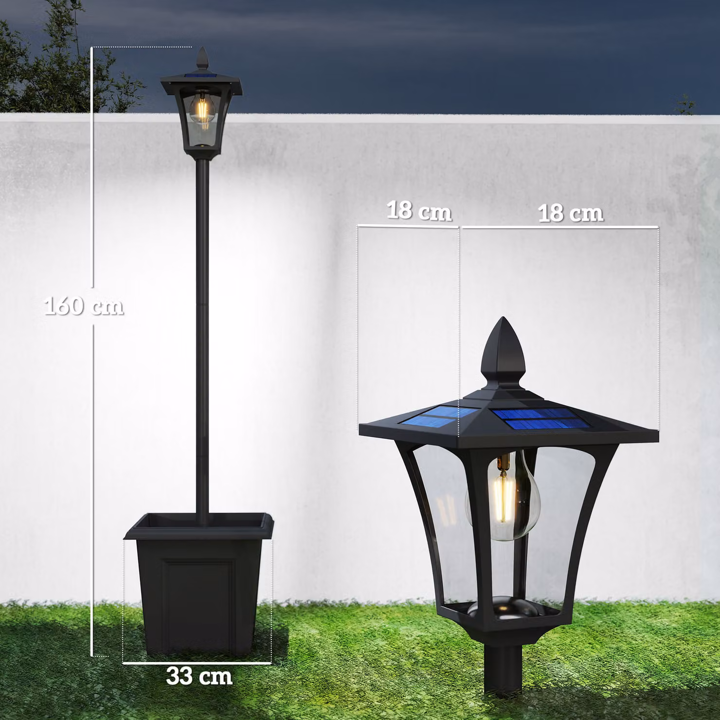 Outsunny Black Aluminium Solar LED Garden Lamp Post with Planter and Dusk Sensor – 3
