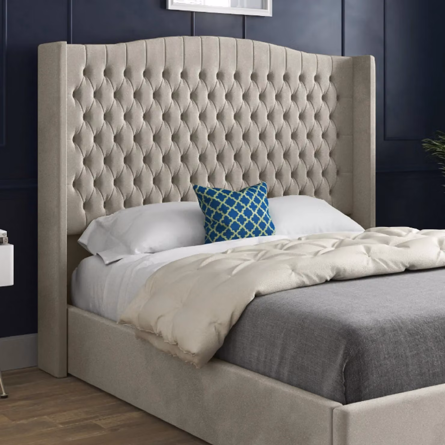 Casani Rana Curved Top Winged Upholstered Soft Velvet Bed Frame in Beige, Size: Single (90 x 200 cm) – 2