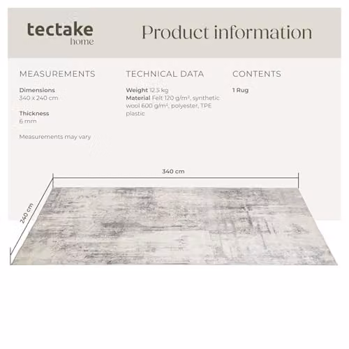 tectake Nadira Washable Rug with Abstract Vintage Pattern in Beige, Grey and Black, W/D/H: 340 x 240 cm – 2