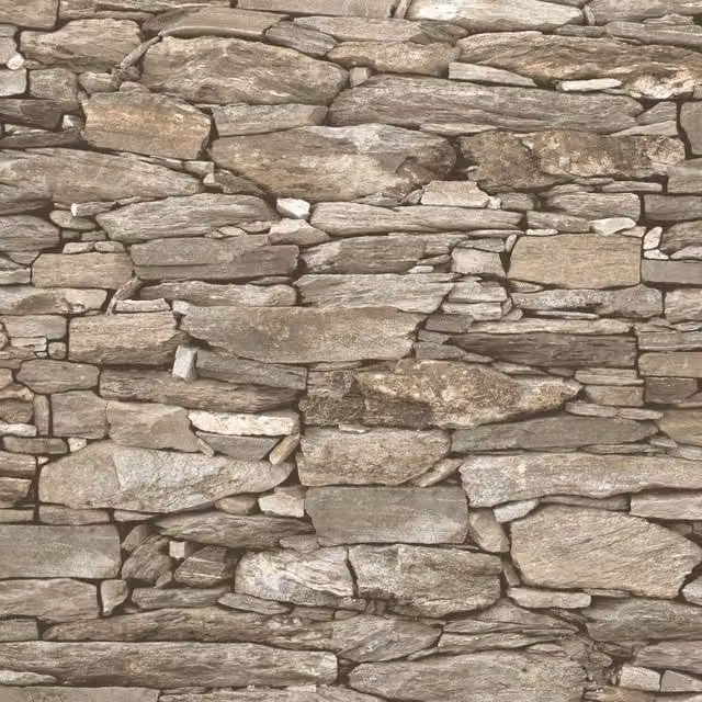 Debona 3D Rustic Stone Brick Effect Wallpaper in Beige and Yellow