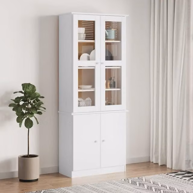 Berkfield Home ALTA Glass Display Cabinet in White Solid Pine Wood, W/D/H: 77 x 35 x 186.5 cm – 1