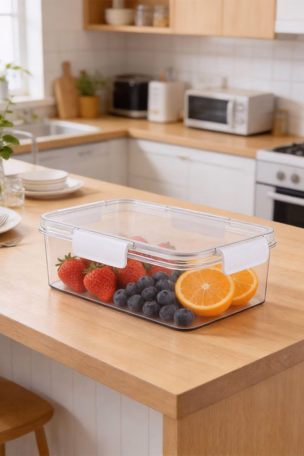 Living and Home 5-Piece Set of Transparent Plastic Fridge Food Storage Containers with Snap Lids – 7