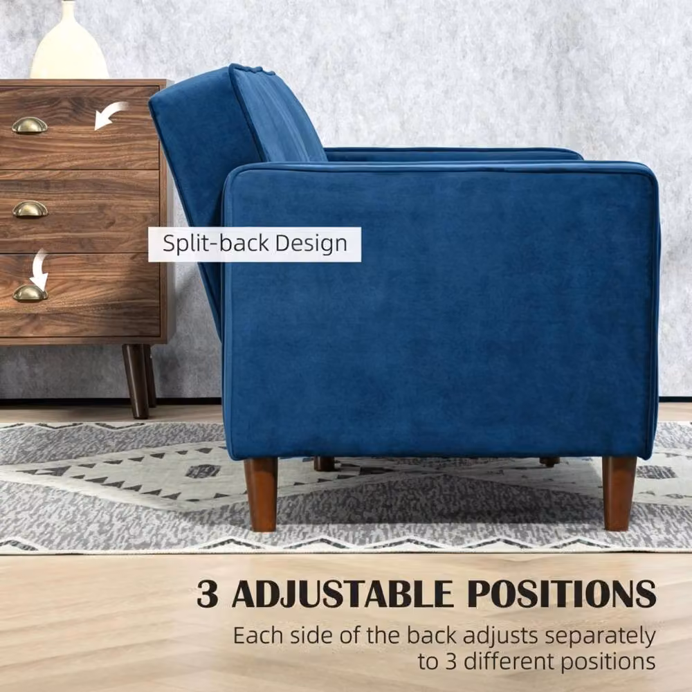 STILVORA 3-Seater Blue Fabric Sofa Bed with Split Reclining Back and Adjustable Headrests – 6