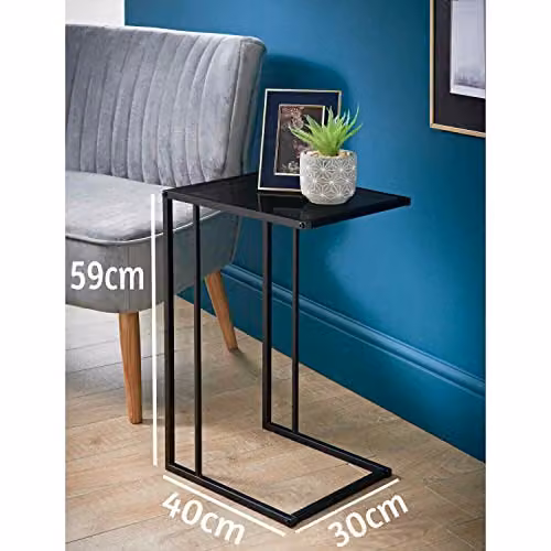 SPOT ON DEALZ C-Shaped Side Table with Black Tempered Glass Top and Black Metal Frame, W/D/H: 59 x 40 x 30 cm – 3