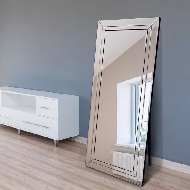 MirrorOutlet Modern Venetian Double Bevel Cheval Free Standing Rectangular Glass Mirror, H 170 cm x W 58 cm