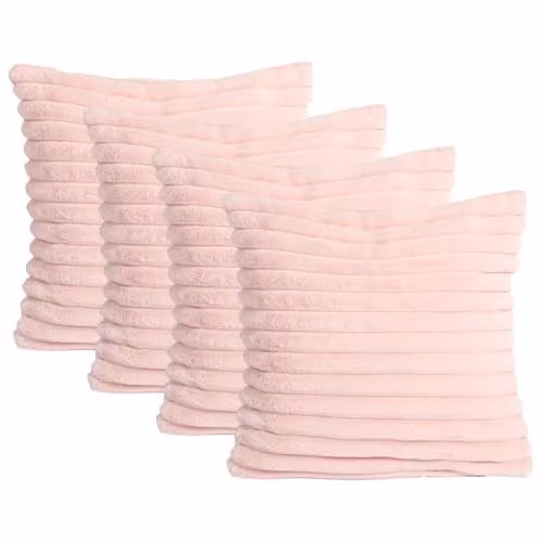 OHS Pack of 4 Faux Fur Ribbed Cushion Covers in Pink, W/D/H: 45 x 45 x 45 cm