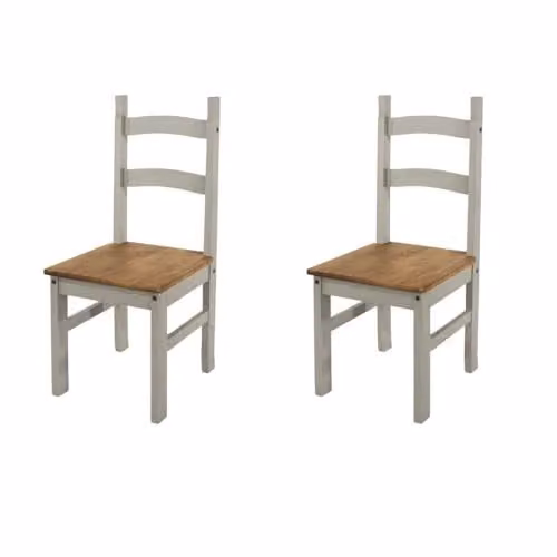 Home Source Pair of Corona Solid Pine Dining Chairs in Grey Waxed Finish – 1
