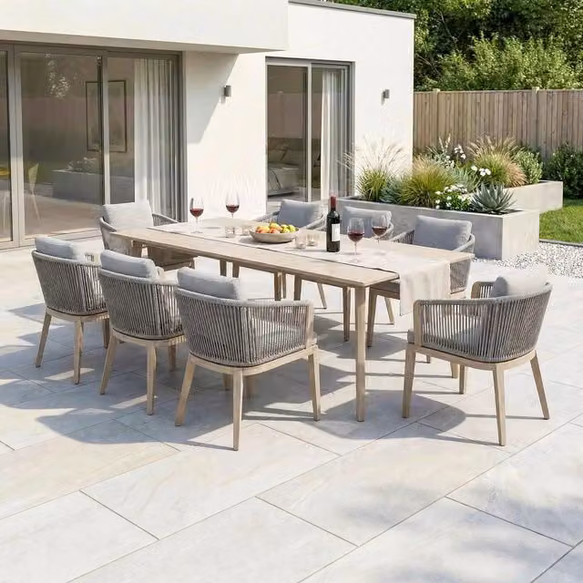 Bracken Outdoors Canberra 8 Seat Rectangular Aluminium and Rope Garden Dining Set in Brown and Grey