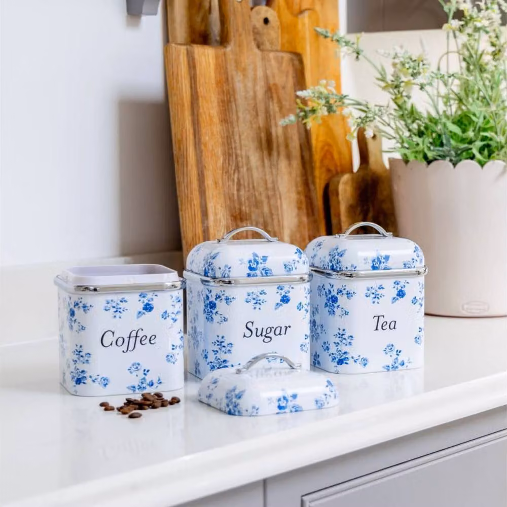 VQ Laura Ashley Floral Metal Bread Bin and Canisters in White and Multicolour – 2