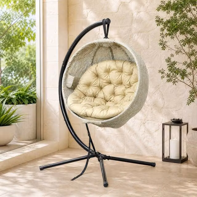STILVORA Hanging Egg Chair with Thick Cushion in Beige