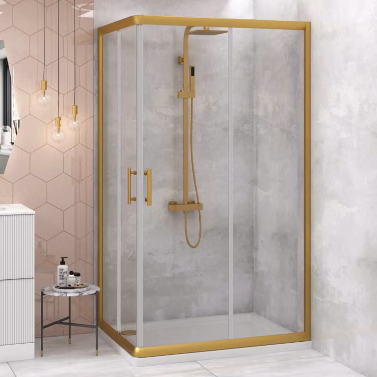 Royal Bathrooms Venice Rectangular Corner Entry Sliding Door Shower Enclosure, Gold, W: 80 cm, D: 70 cm