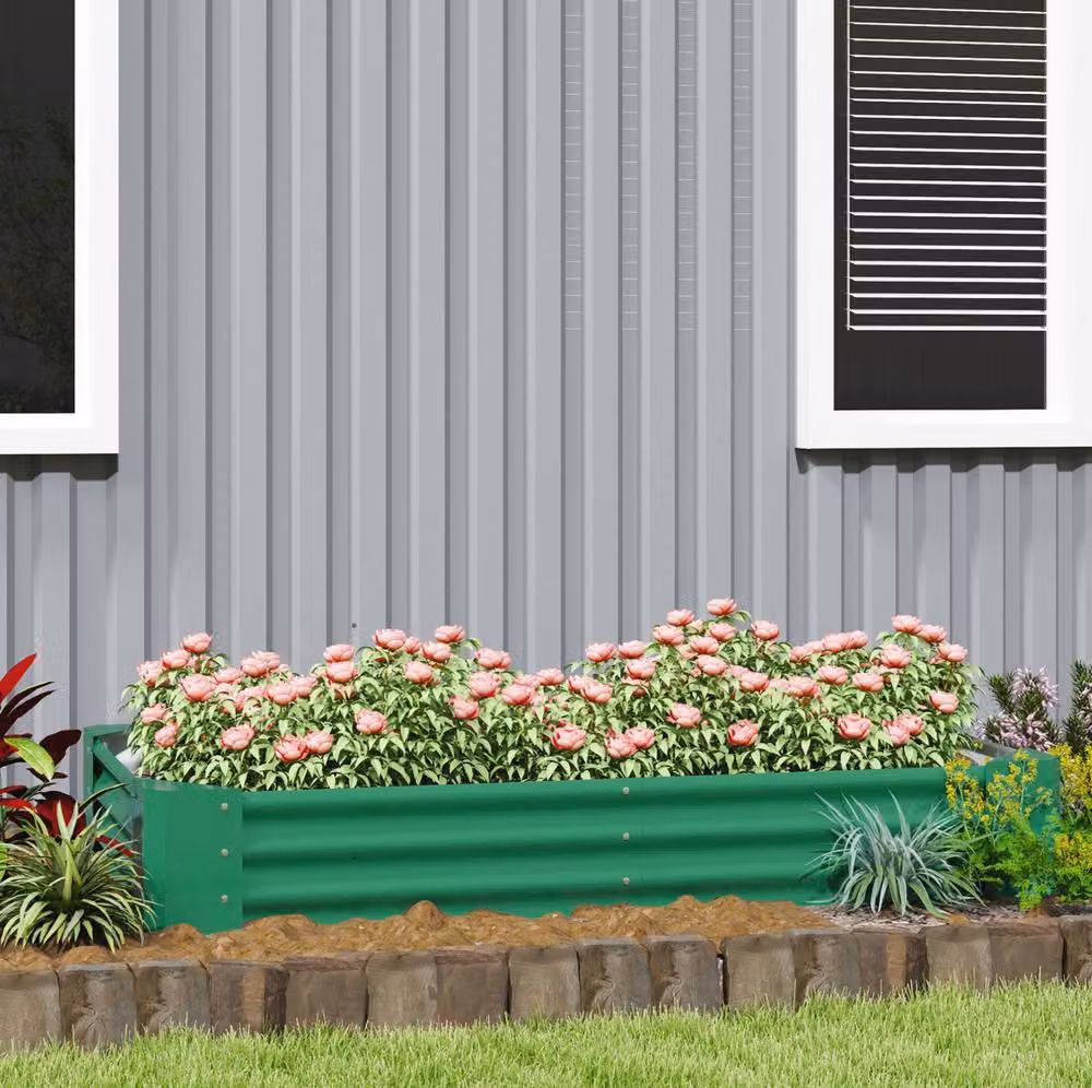 STILVORA Green Galvanised Steel Raised Planter with Open Bottom, W/D/H: 180 x 90 x 30 cm – 2