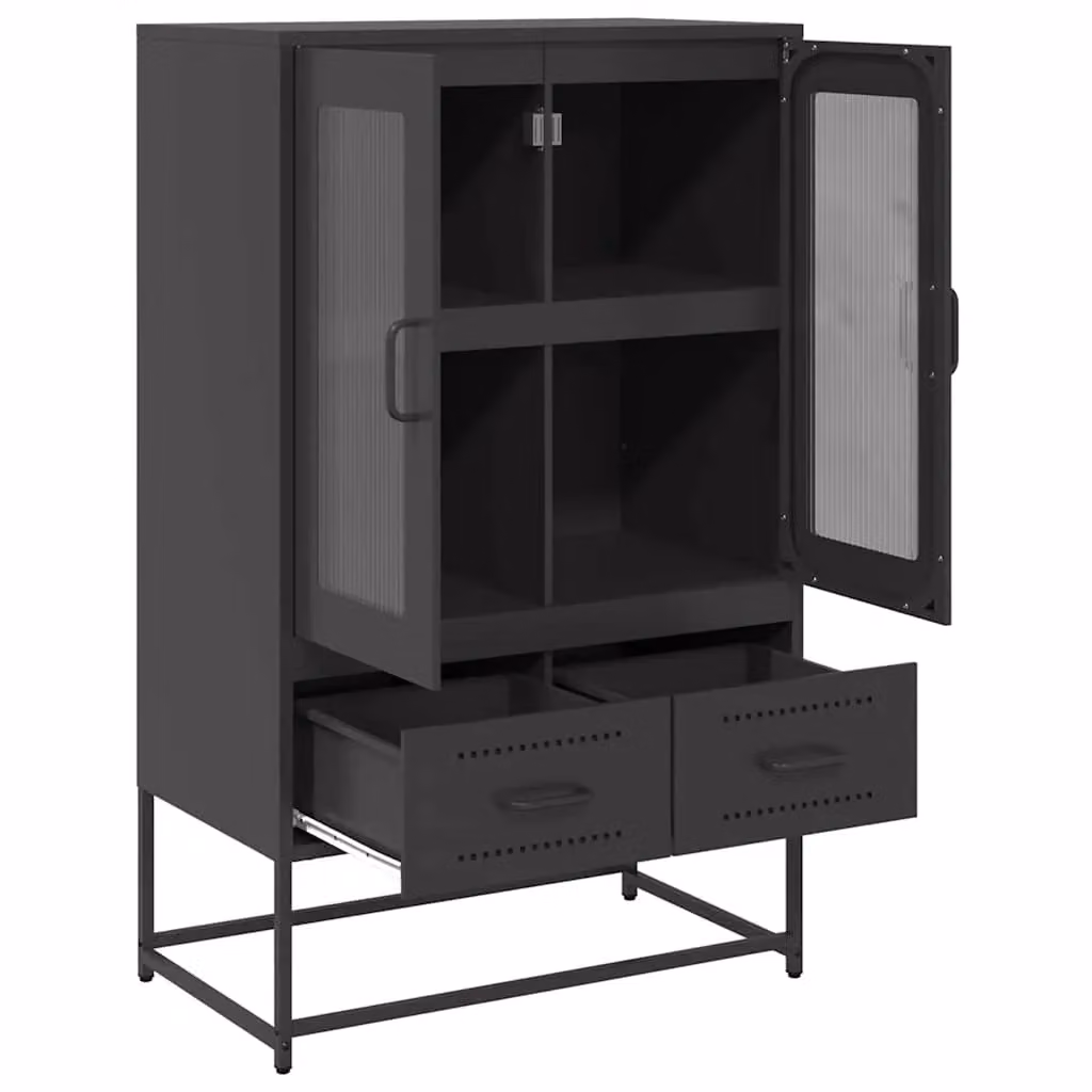 Berkfield Home Black Steel Highboard with Glass Doors W/D/H: 68 x 39 x 111.5 cm – 4
