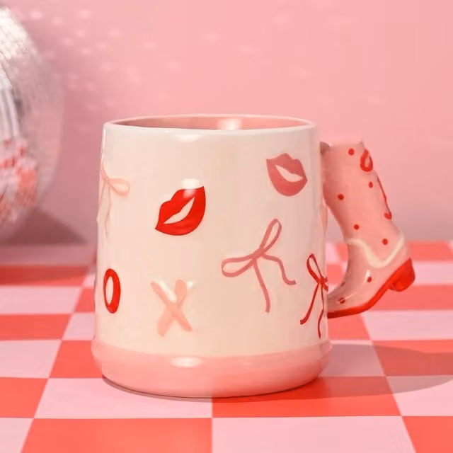 The Feel Good Club Cowboy Boot Bow Mug in Pink and Multicolour Stoneware – 1