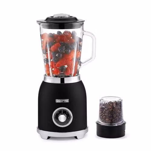 Geepas Retrovive 2-in-1 Food Jug Blender and Coffee Grinder Mill, 800W, 1.5L Glass Jar, Black – 6